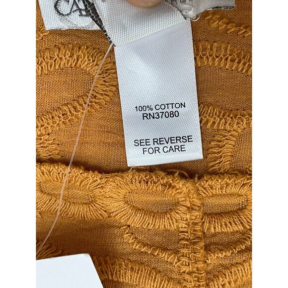 Cato Women's 22/24 Yellow Blouse Top Cotton Tunic Floral Crochet Lace Trim Boho - Picture 4 of 9